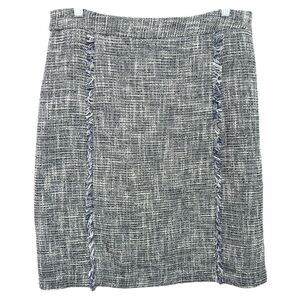 J McLaughlin Size 10 Skirt Tweed Blue White Fringe Lined Back‎ Zip Career 431